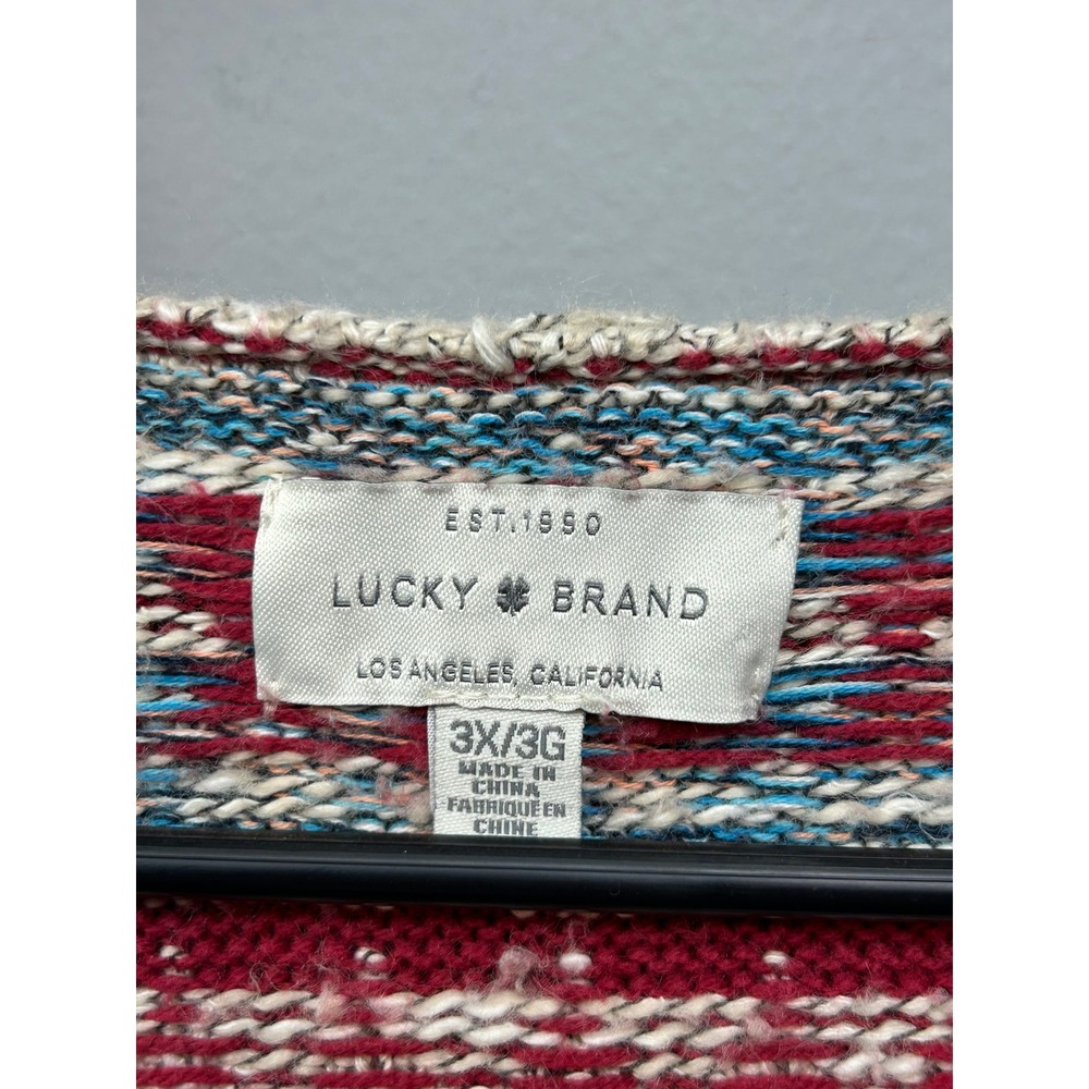 Lucky Brand Cardigan Womens 3X Beige Red Blue Southwestern Hooded Open Front - Picture 4 of 8